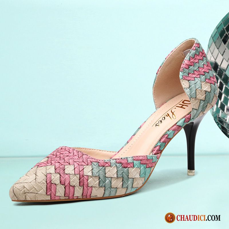 Chaussure Sandales Pour Femme Jaune Printemps Talons Minces Pointe Pointue Été Tous Les Assortis Pas Cher