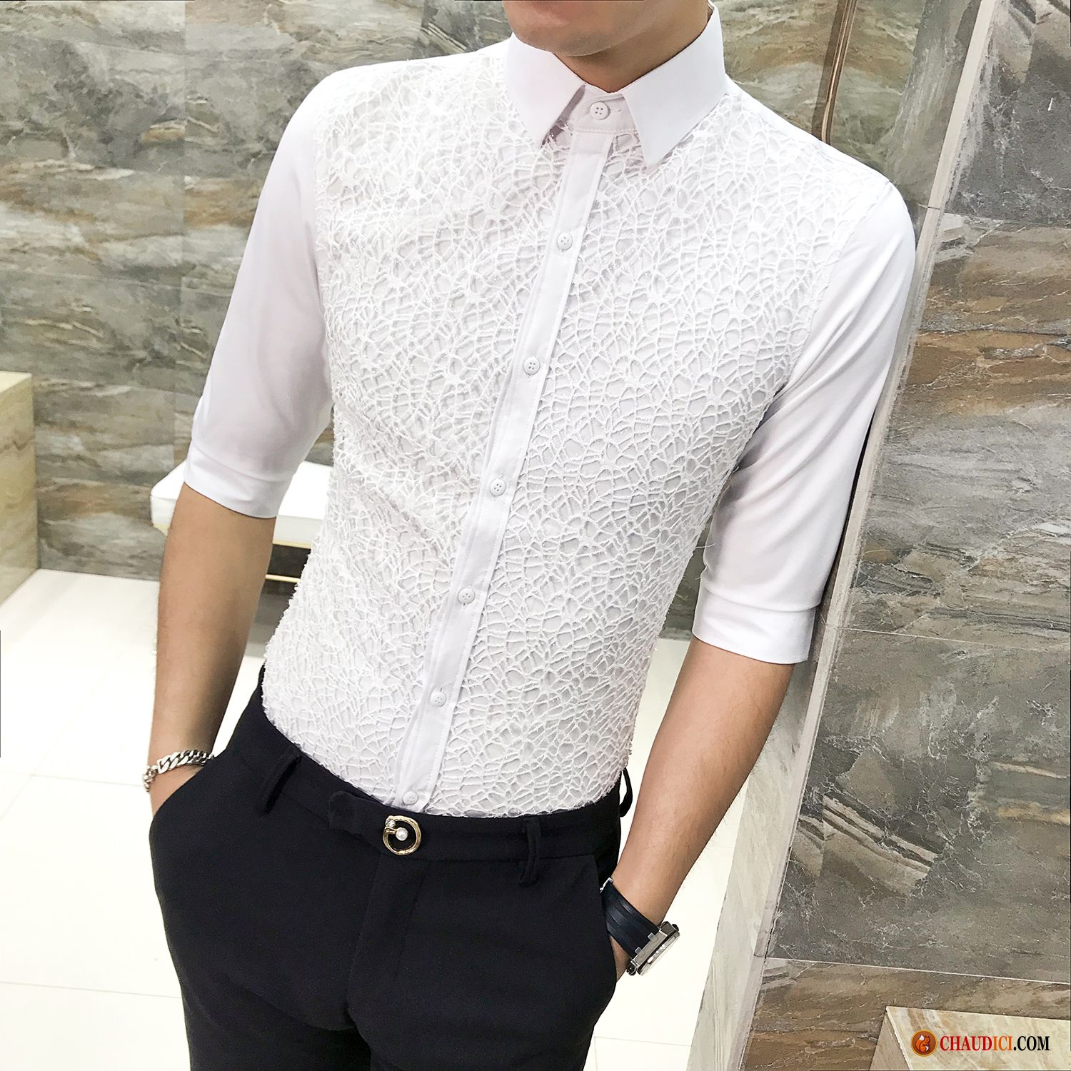 Chemises Hommes Blanches Manches Longues Printemps Slim Longues Blanc Mode