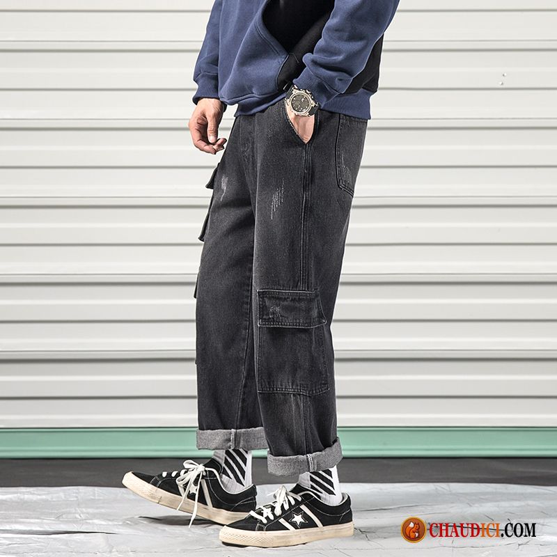 Jeans Coupe Straight Homme Bleu Cargo Baggy Grande Taille Printemps En Ligne