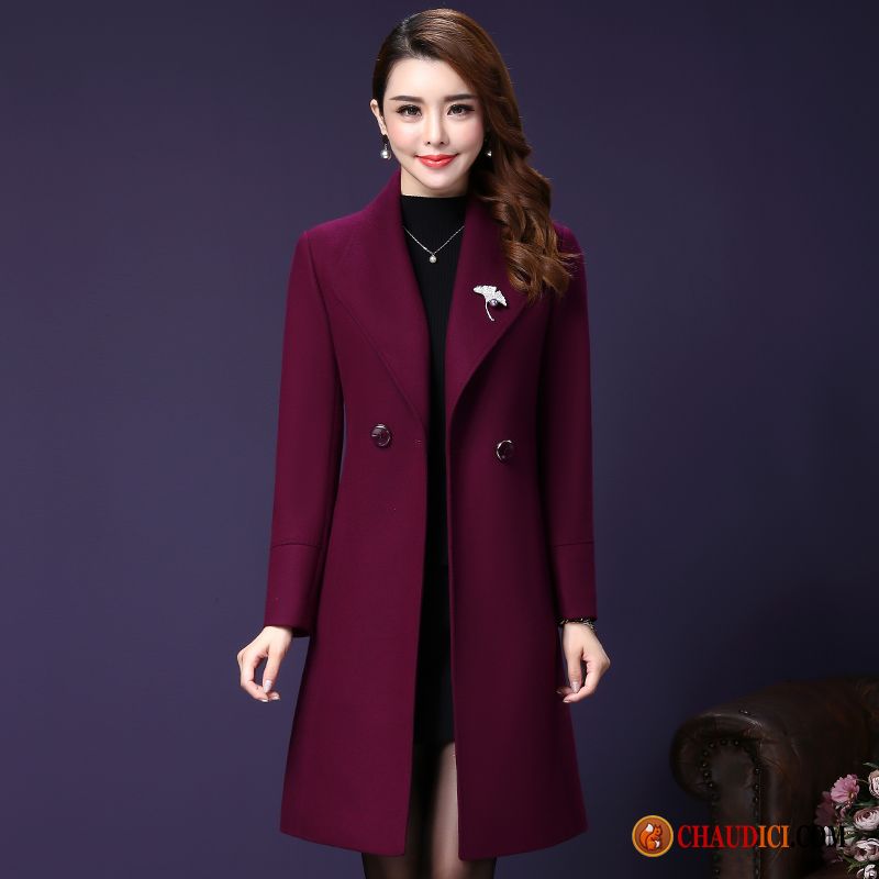 Manteau Noir Et Blanc Femme Violet Vêtements D'hiver Longues De Laine Costume Tissu De Laine Soldes