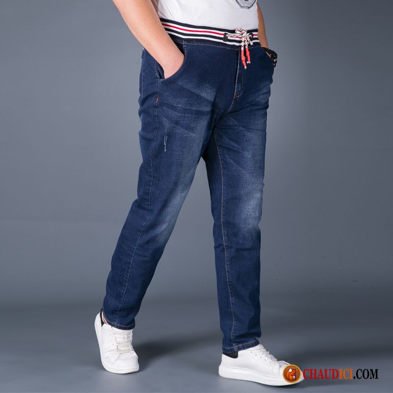 Pantalon Homme Bleu Cyan Gras Grande Taille Jeans Homme Extensible