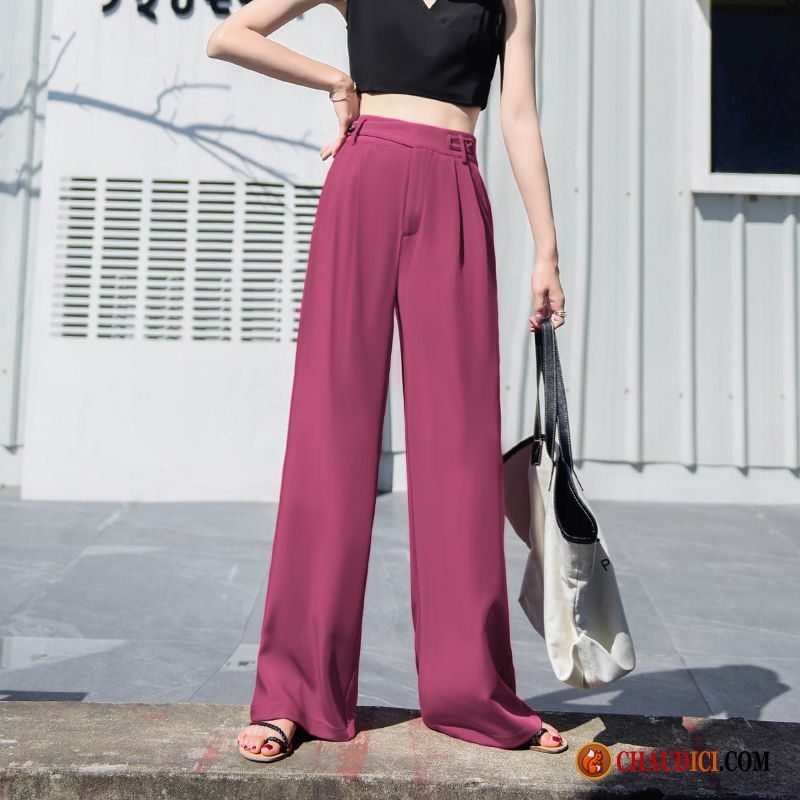 Pantalon Mode Pour Femme Jambe Droite Pantalon Longue Haute Cintrée Rouge Pas Cher