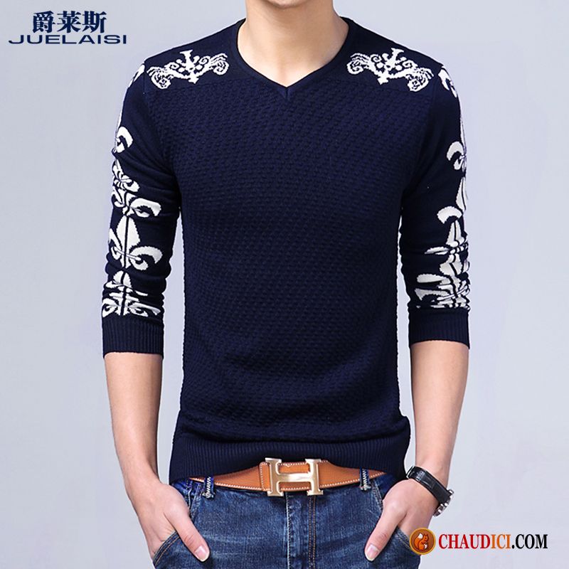 Pull Long Homme Floral Jeunesse Pull Tendance Slim