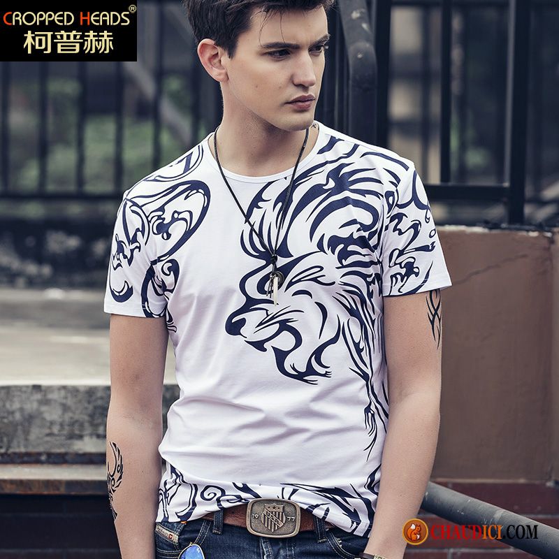 Tee Shirt Homme Coton Style Chinois Courte Coton Bio Slim Homme
