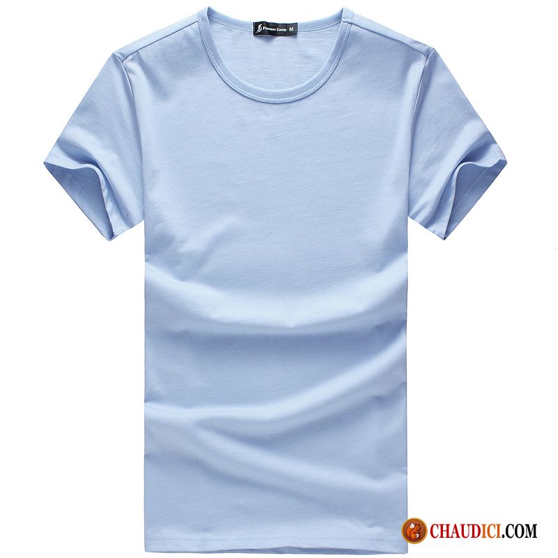 Tee Shirt Mode Homme Brun T-shirt Pure Blanc Pur Demi Manche Col Rond Pas Cher