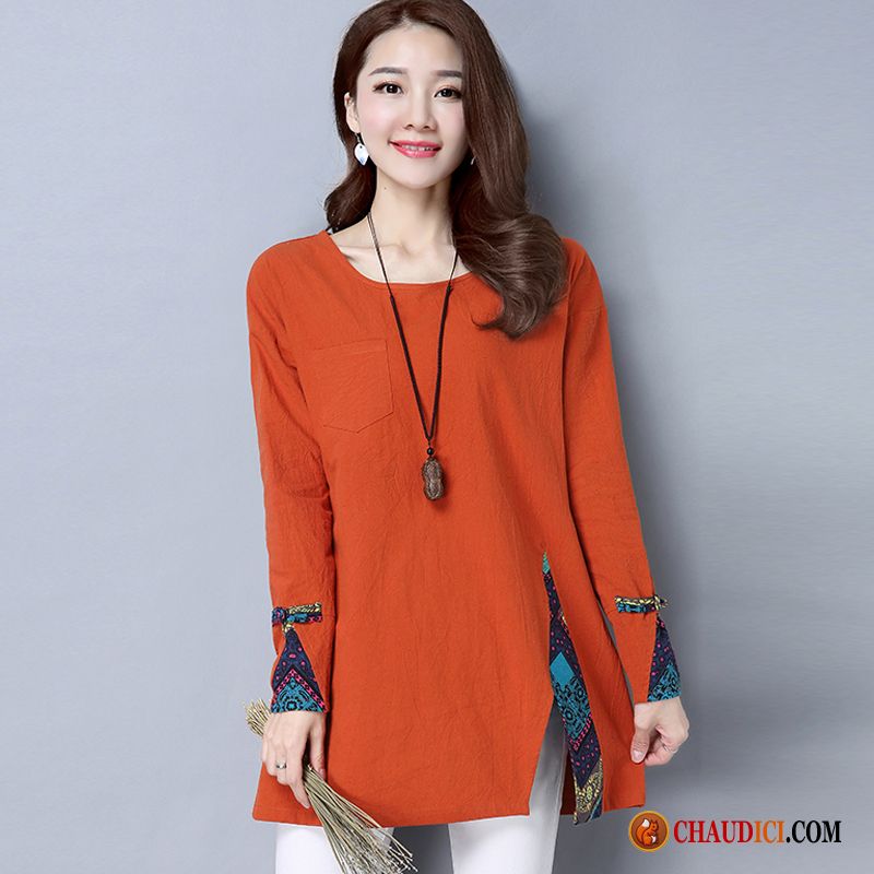 Tee Shirt Orange Femme Coton Bio T-shirt Longues L'automne Printemps En Vente
