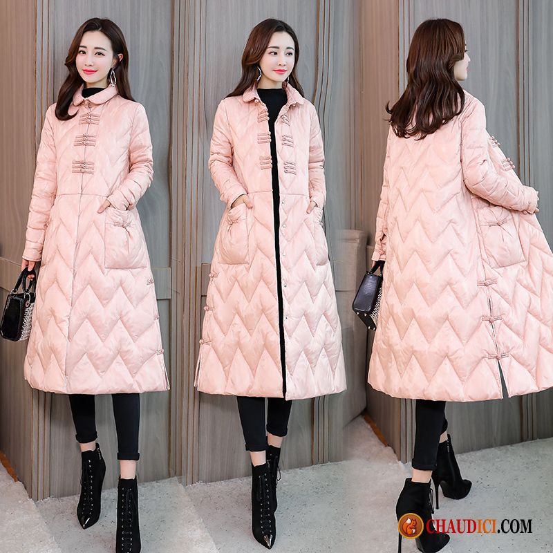 Veste En Coton Femme Longue Manteau En Coton Rouge Style Chinois Vêtements D'hiver Col Mandarin