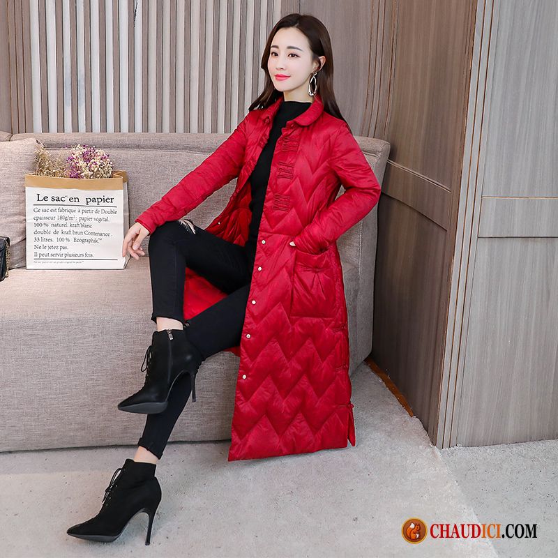 Veste En Coton Femme Longue Manteau En Coton Rouge Style Chinois Vêtements D'hiver Col Mandarin