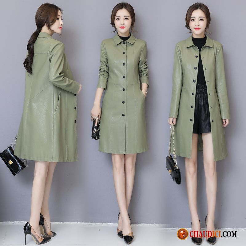 Acheter Veste Femme Bouton À Une Rangée Vert L'automne Vestes En Cuir Manteau En Vente