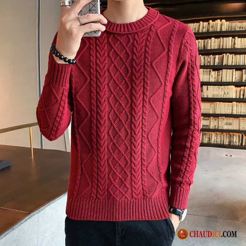 Cardigan Mode Maille Homme Tendance L'automne Hiver Rouge Pull