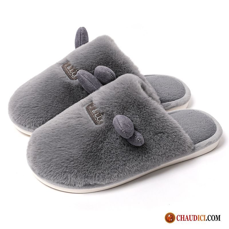 Chaussons Cuir Homme Chauds Fantaisie Tongs Chaussons Hiver Gris Pas Cher