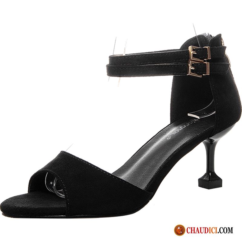 Chaussure Femme Sandales Cuir Peep-orteil Talons Minces Sandales Escarpins Noir France