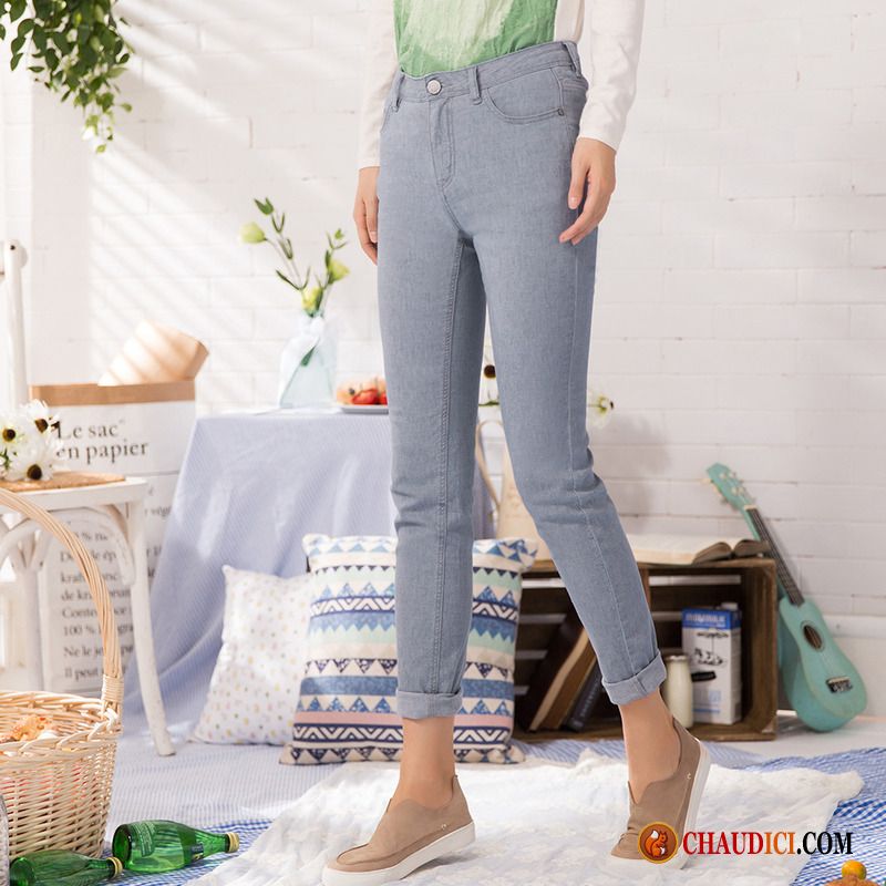 Jean Slim Gris Femme Pantalons Crayon Lin Printemps Jeans