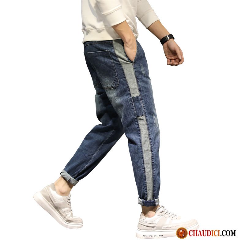 Jeans Blanc Homme Pas Cher Turquoise Pantalon Tendance Grande Taille Baggy Graisse Soldes
