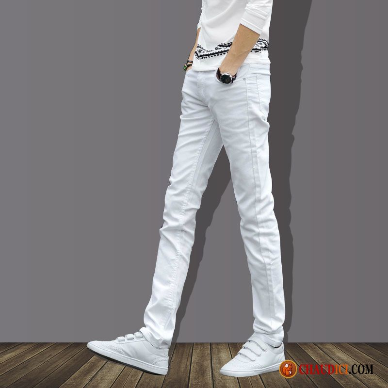 Jeans Pas Cher Homme Moulant Mince Blanc Pur Homme Pantalon