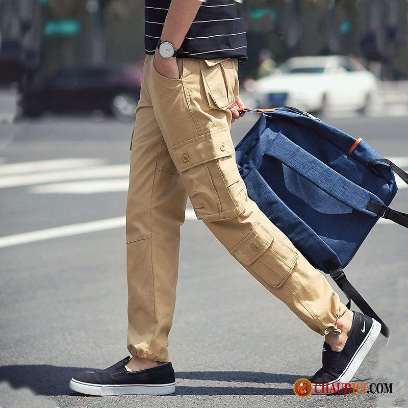 Pantalon A Pince Homme Multi-poche Longue Étudiant Cargo Jambe Droite