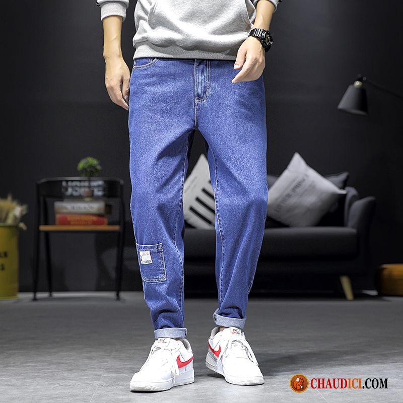 Pantalon Coupe Slim Homme Steelblue Jeans Les Adolescents Bleu Clair Tendance Marque De Tendance Pas Cher