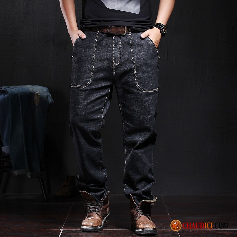 Promo Jeans Homme Extensible Grande Taille Jambe Droite Homme Noir Pas Cher