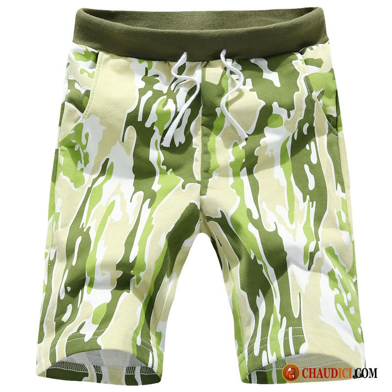 Shorts Lin Noir Homme Pantalons Tendance Impression Camouflage Shorti Pas Cher