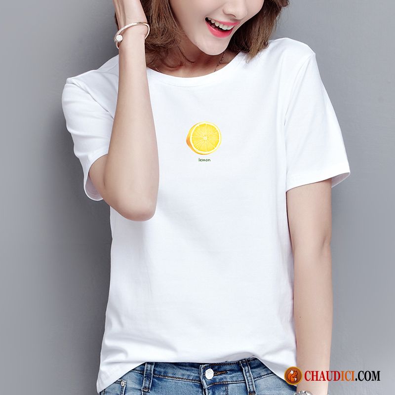 T Shirt Long Femme Blanc Amour Personnalité Coton Bio Baggy T-shirt Pas Cher