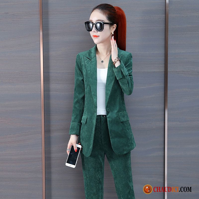 Achat De Blazer En Ligne La Mode Deux-pièces Vert Printemps Costume Pas Cher