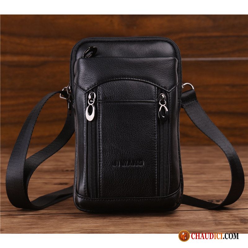 Achat Sac Bandoulière Homme Couche De Tête Petit Téléphone Portable Cuir De Boef Sac De Taille Pas Cher