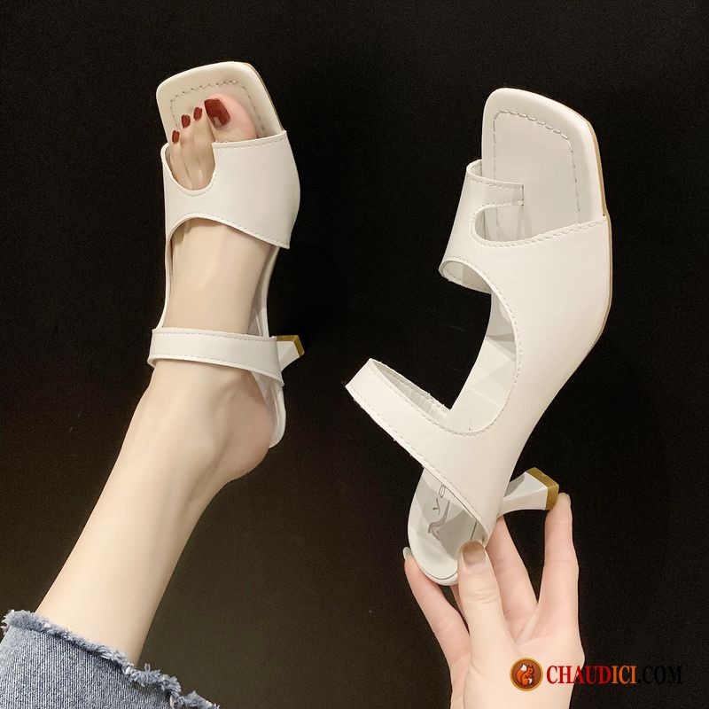 Acheter Tongs Femme Violet Talons Minces Mode Tête Carrée Blanc Tous Les Assortis