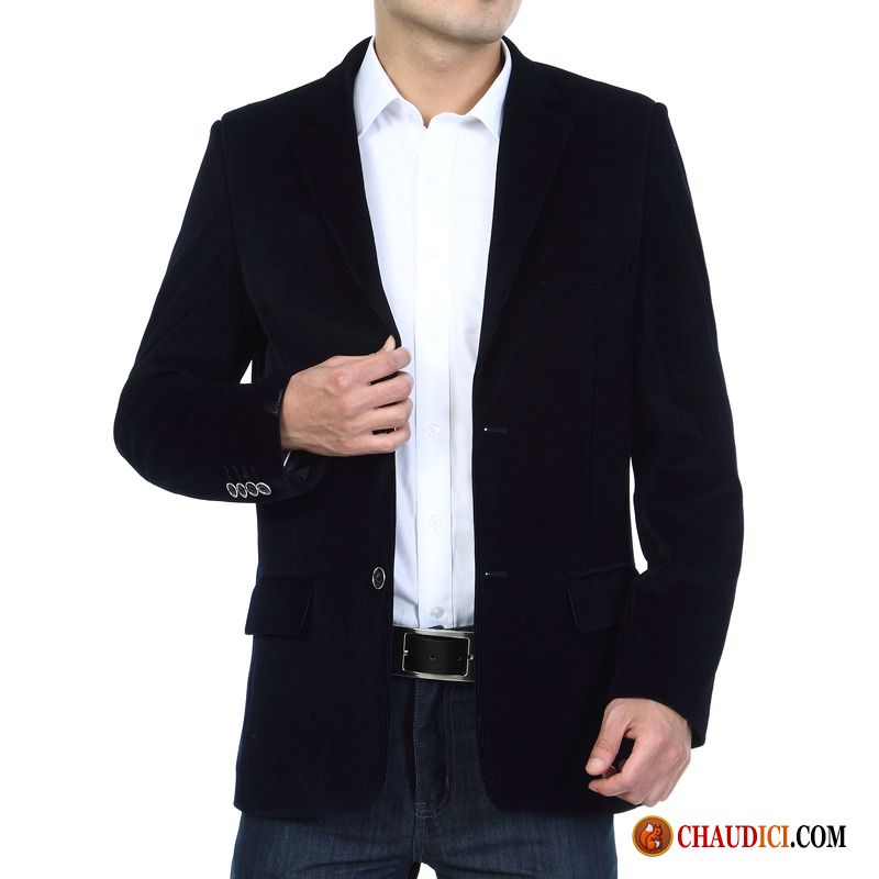 Blazer Bleu Homme Décontractée Une Veste Costume Velours Côtelé Printemps