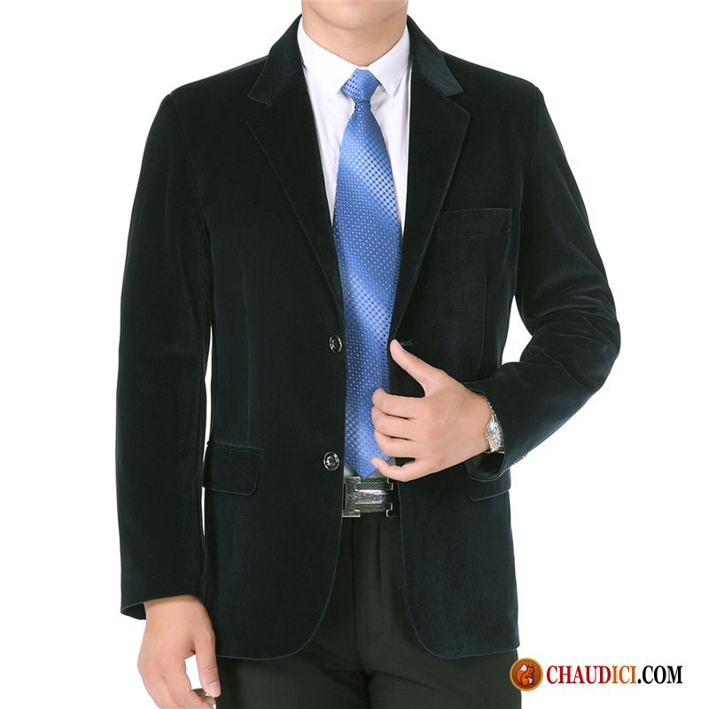 Blazer Bleu Homme Décontractée Une Veste Costume Velours Côtelé Printemps