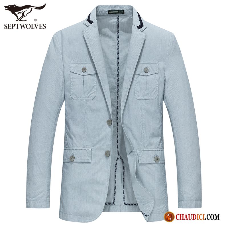 Blazer Bleu Marine Homme Azur Coton Bio Décontractée Costume Homme Loup Pas Cher