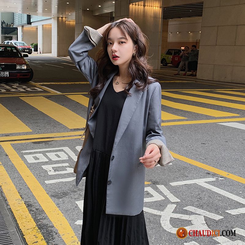 Blazer Couleur Femme Décontractée Gris Rétro Femme Printemps