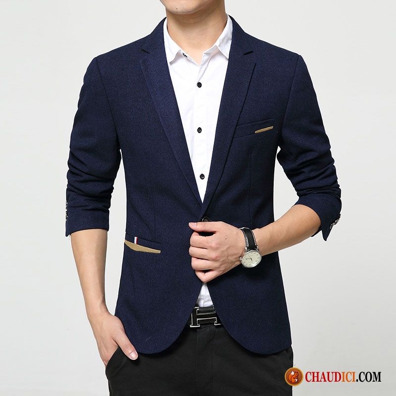 Blazer En Lin Homme De Travail Homme Slim Bleu Décontractée Pas Cher