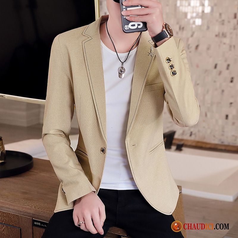 Blazer En Lin Pour Homme Slim Beau Décontractée Homme Petit Costume Pas Cher