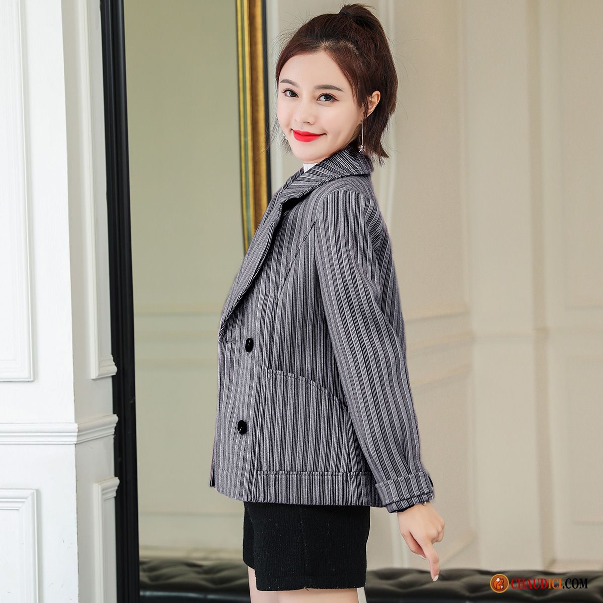 Blazer Femme Laine Pas Cher Chameau De Laine Britanique Manteau Femme Rayé