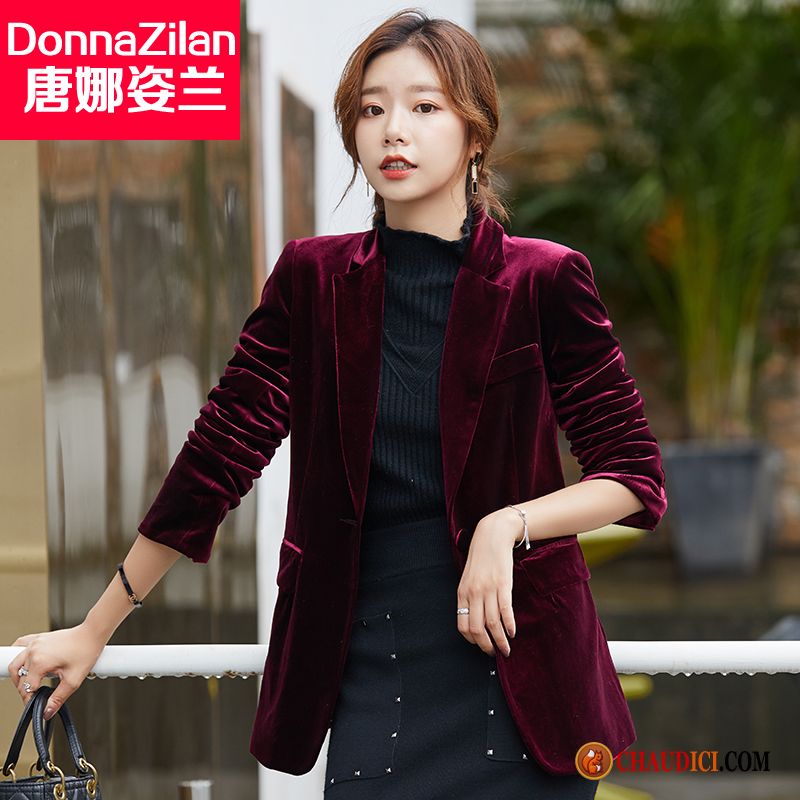 Blazer Femme Pas Cher De Marque Violet Printemps Tempérament Veste De Costume Velours L'automne