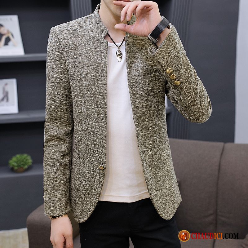 Blazer Gris Mariage Homme Décontractée Veste De Costume Kaki Printemps Petit Costume Pas Cher