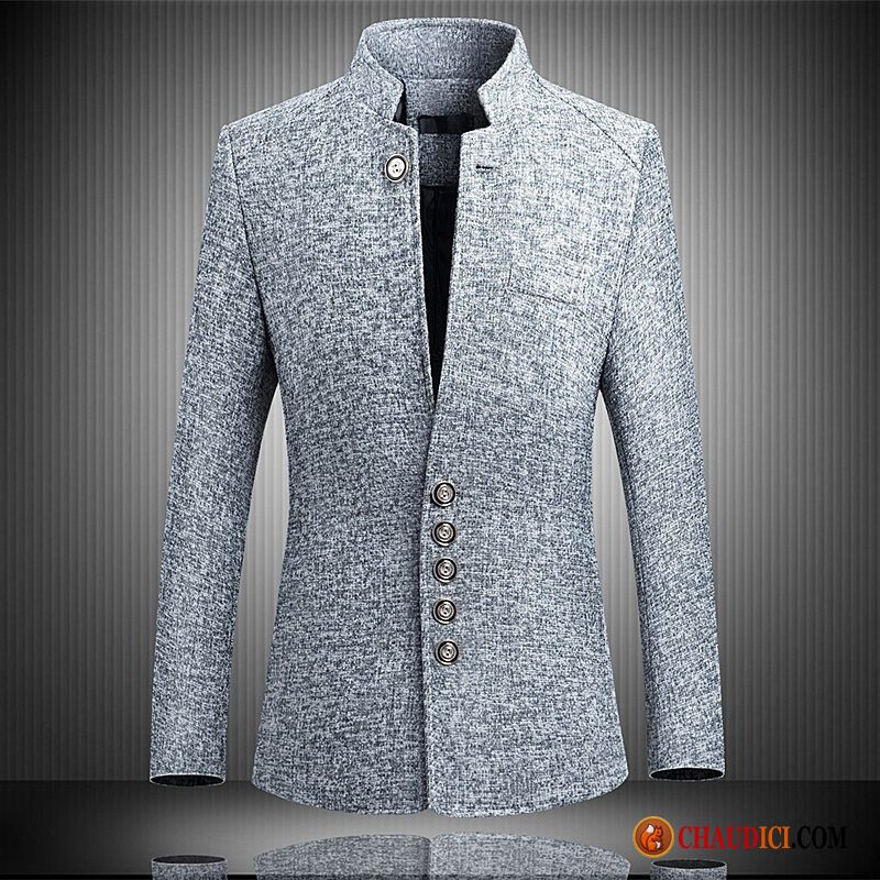 Blazer Homme Ceremonie Slim Homme Manteau Col Mandarin Bleu