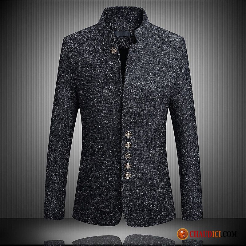 Blazer Homme Ceremonie Slim Homme Manteau Col Mandarin Bleu