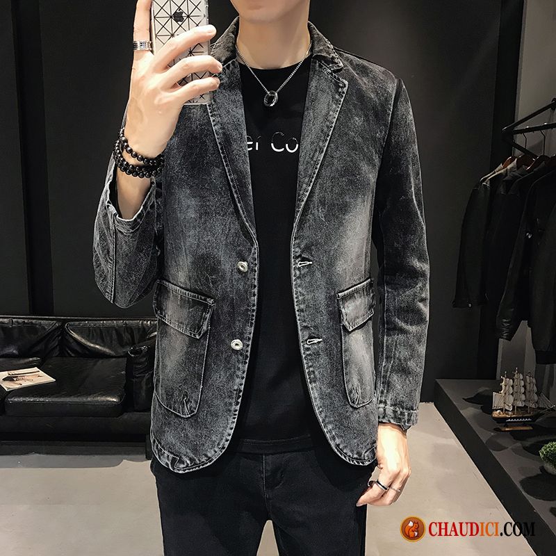 Blazer Homme Laine Tendance Noir Petit Costume L'automne Décontractée Pas Cher