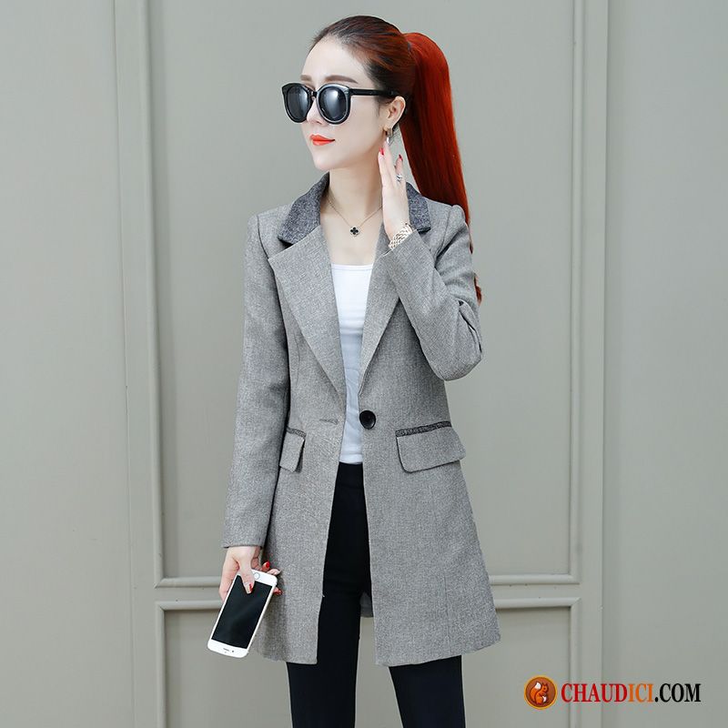 Blazer Noir Femme Pas Cher Tendance Baggy Printemps Longue Gris