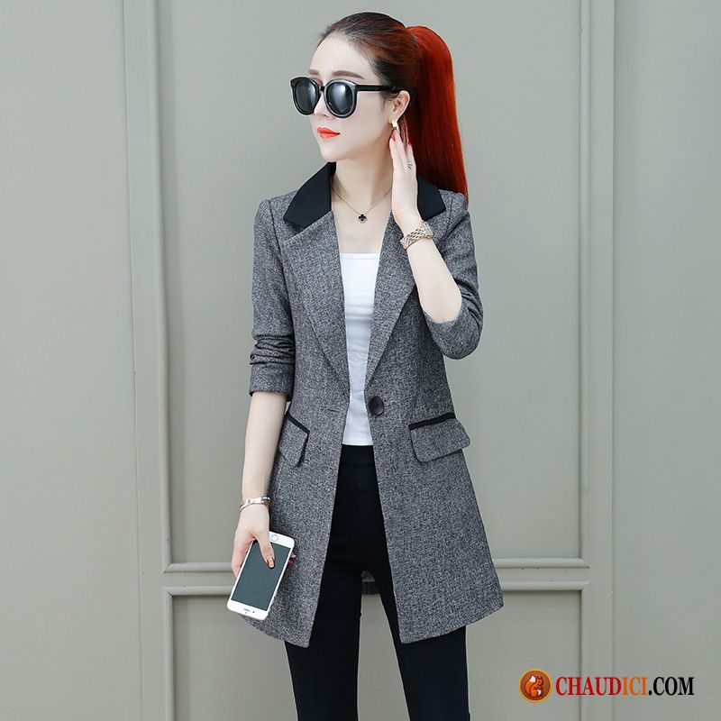 Blazer Noir Femme Pas Cher Tendance Baggy Printemps Longue Gris