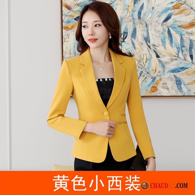 Blazer Pour Marié Femme Tendance Jaune Longues Costume L'automne Pas Cher