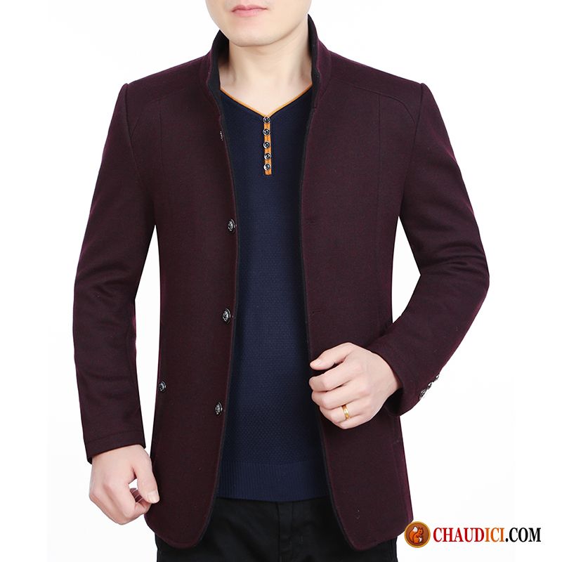 Blouson Cuir Cintré Homme Lilas Légère Col Mandarin La Laine Printemps Âge Moyen