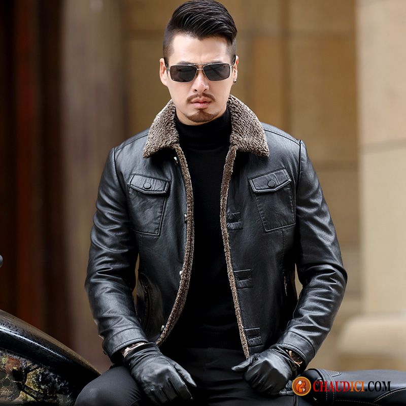 Blouson En Cuir Noir Homme Slim Cuir Décontractée Âge Moyen Veste Pas Cher