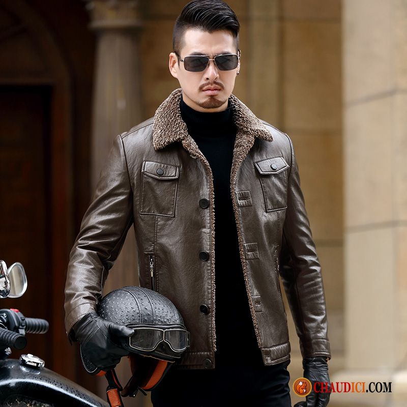 Blouson En Cuir Noir Homme Slim Cuir Décontractée Âge Moyen Veste Pas Cher