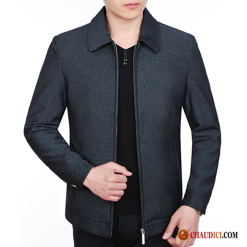 Blouson Faux Cuir Homme Marine Tendance Revers Roulé Slim Blouson Manteau