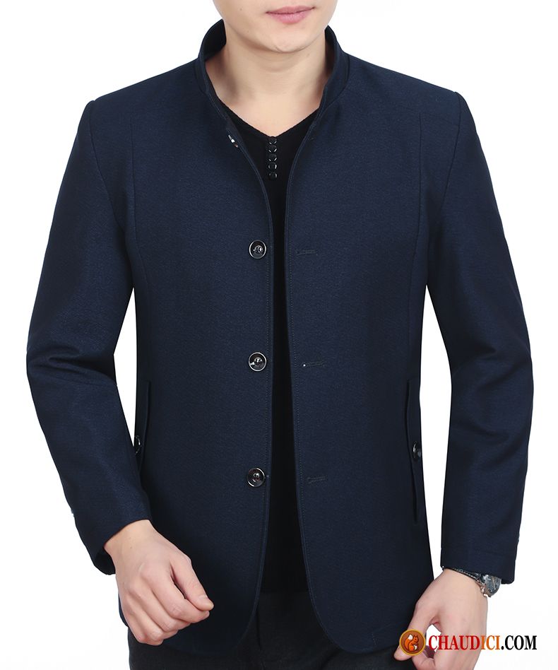 Blouson Faux Cuir Homme Marine Tendance Revers Roulé Slim Blouson Manteau