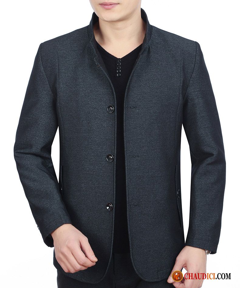 Blouson Faux Cuir Homme Marine Tendance Revers Roulé Slim Blouson Manteau