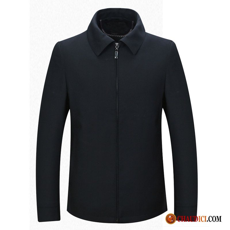 Blouson Faux Cuir Homme Marine Tendance Revers Roulé Slim Blouson Manteau