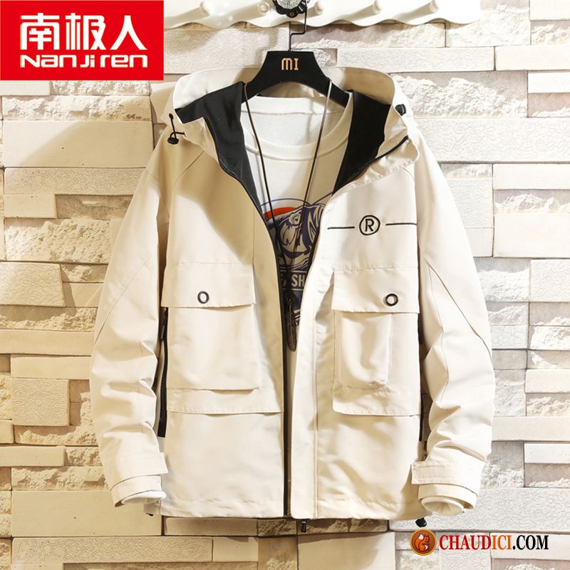 Blouson Homme Blanc Cargo Manteau Beau Printemps Tendance